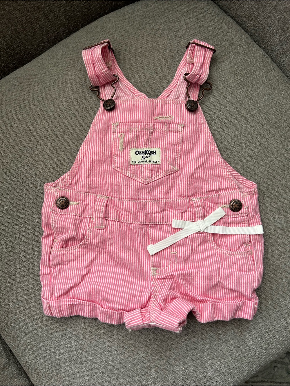 OshKosh B'gosh Pink & White Striped Girls' Short Overalls